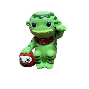 Cute Green Frog Turtle Character Figurine With Daruma Doll Lucky Charm Toy